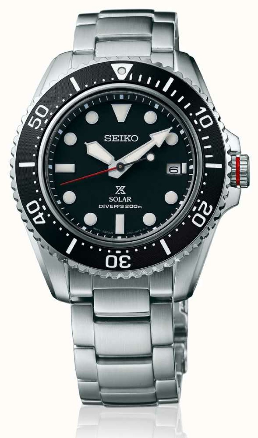 Men'S Seiko | Seiko Men'S Prospex 42.8Mm Solar Sapphire | Black Dial | Stainless Steel Bracelet