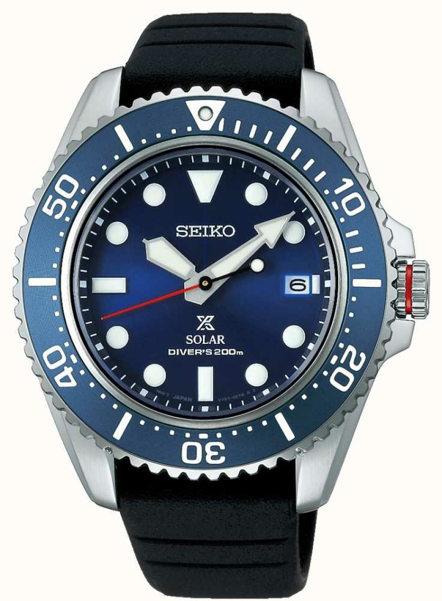 Men'S Seiko | Seiko Men'S Prospex 42.8Mm Solar Sapphire | Blue Dial | Black Silicone Strap