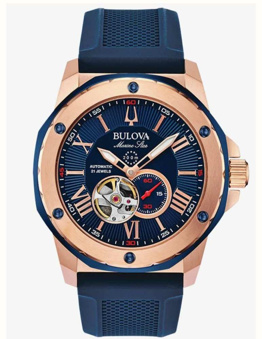 Men'S Bulova | Bulova Marine Star Z Blue Silicone Strap | Blue Dial