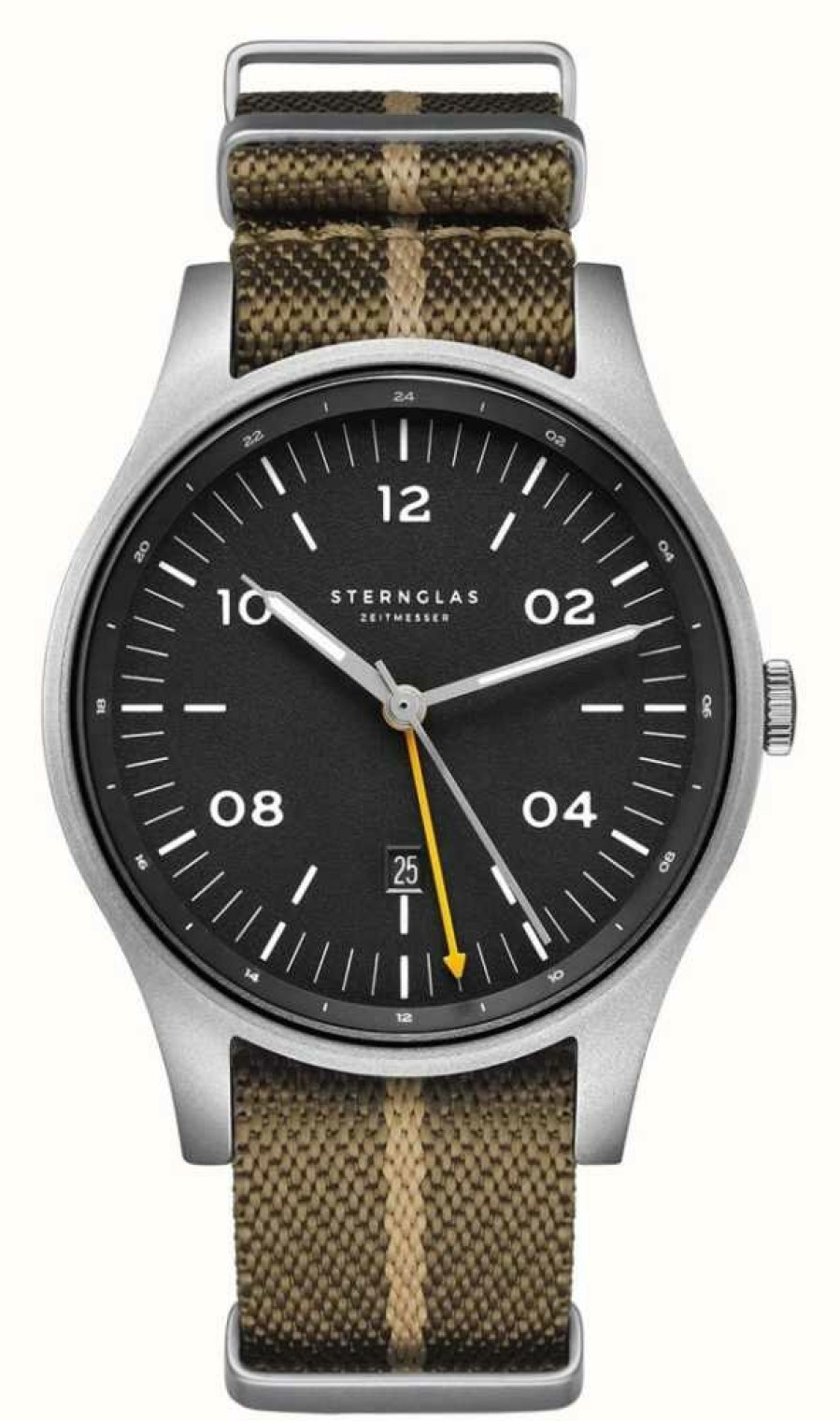 Men'S STERNGLAS | Sternglas Taiga Gmt Quartz (42Mm) Anthracite Dial / Khaki Green+ Beige Nato