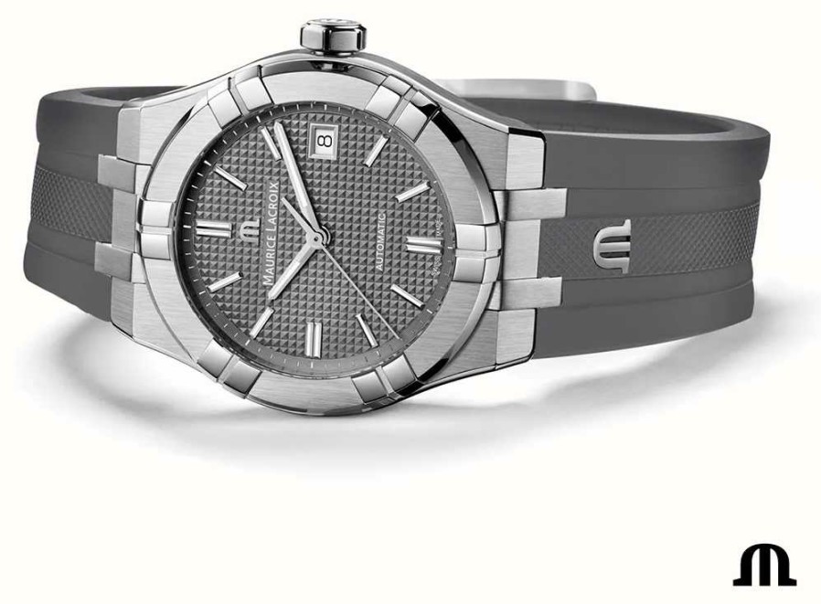 Men'S Maurice Lacroix | Maurice Lacroix Aikon Automatic (39Mm) Grey Clous De Paris Dial / Grey Rubber