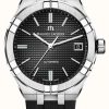 Men'S Maurice Lacroix | Maurice Lacroix Aikon Automatic (39Mm) Black Clous De Paris Dial / Black Rubber