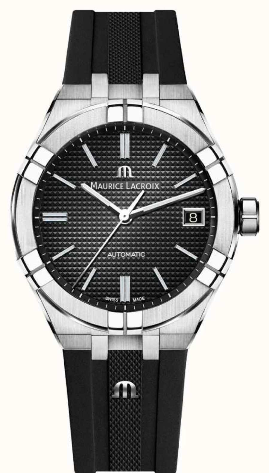 Men'S Maurice Lacroix | Maurice Lacroix Aikon Automatic (39Mm) Black Clous De Paris Dial / Black Rubber