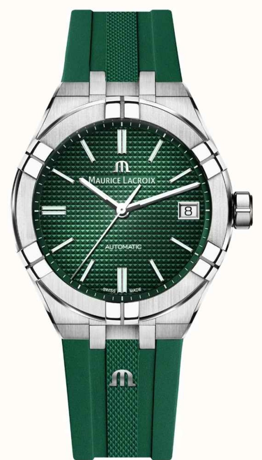 Men'S Maurice Lacroix | Maurice Lacroix Aikon Automatic (39Mm) Green Clous De Paris Dial / Green Rubber