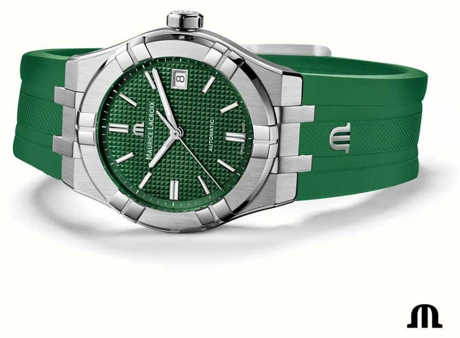 Men'S Maurice Lacroix | Maurice Lacroix Aikon Automatic (39Mm) Green Clous De Paris Dial / Green Rubber