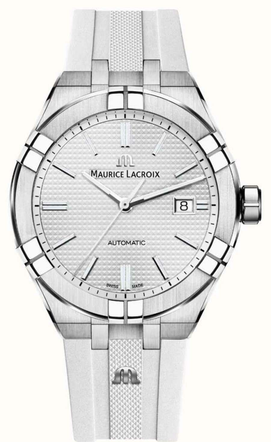 Men'S Maurice Lacroix | Maurice Lacroix Aikon Automatic (42Mm) Silver Clous De Paris Dial / Light Grey Rubber