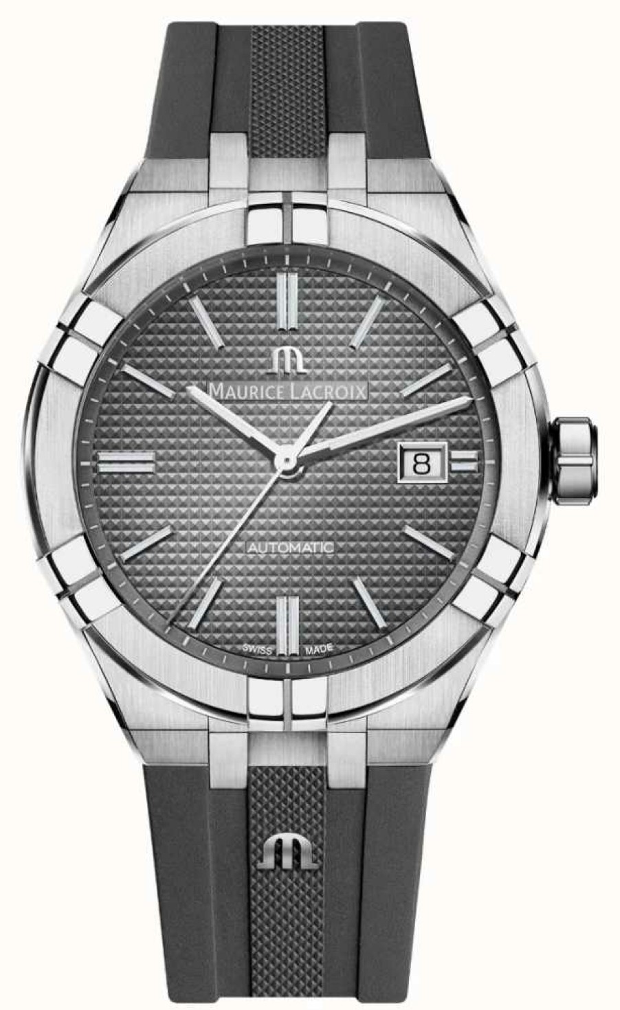 Men'S Maurice Lacroix | Maurice Lacroix Aikon Automatic (42Mm) Grey Clous De Paris Dial / Dark Grey Rubber