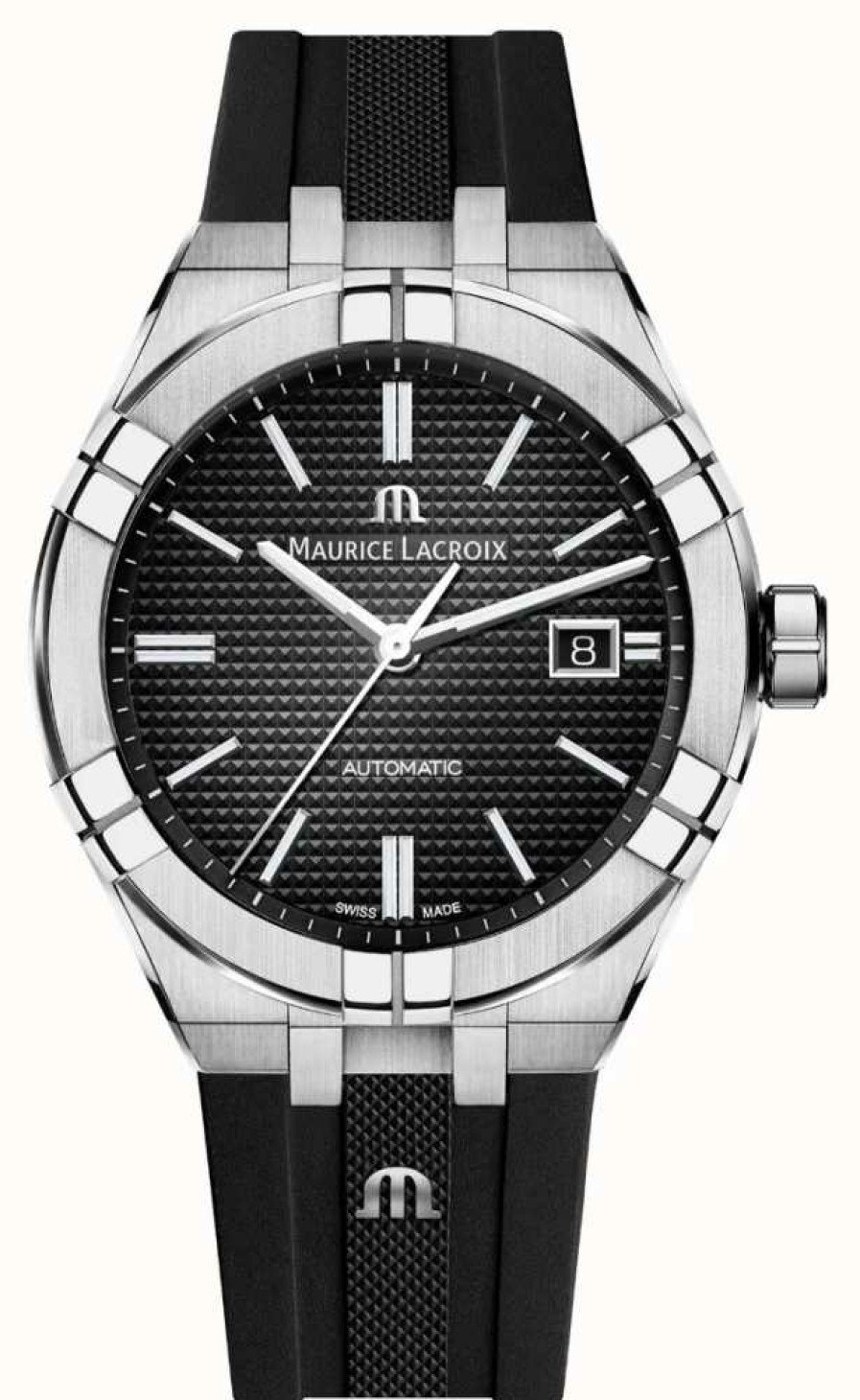 Men'S Maurice Lacroix | Maurice Lacroix Aikon Automatic (42Mm) Black Clous De Paris Dial / Black Rubber