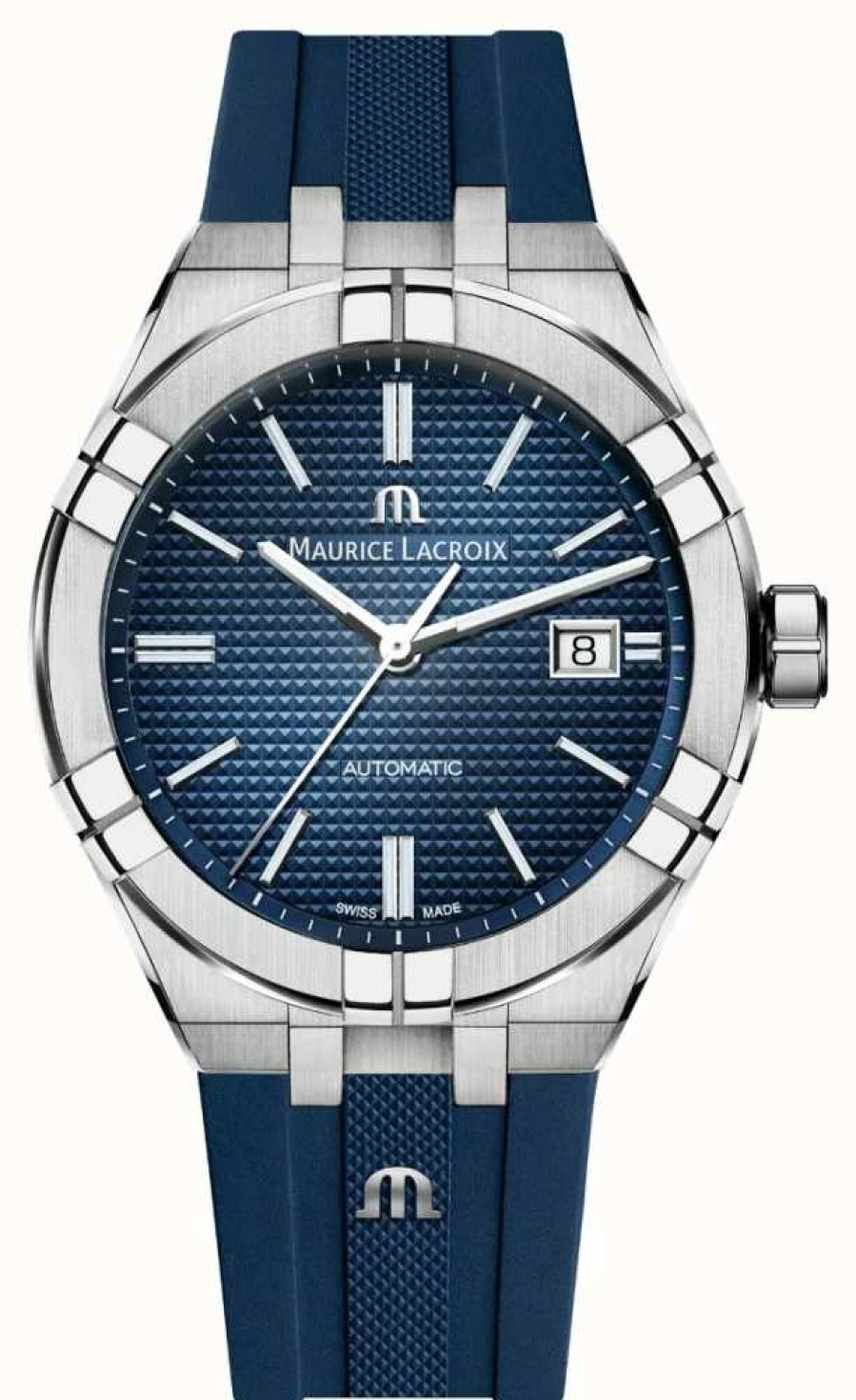 Men'S Maurice Lacroix | Maurice Lacroix Aikon Automatic (42Mm) Blue Clous De Paris Dial / Blue Rubber