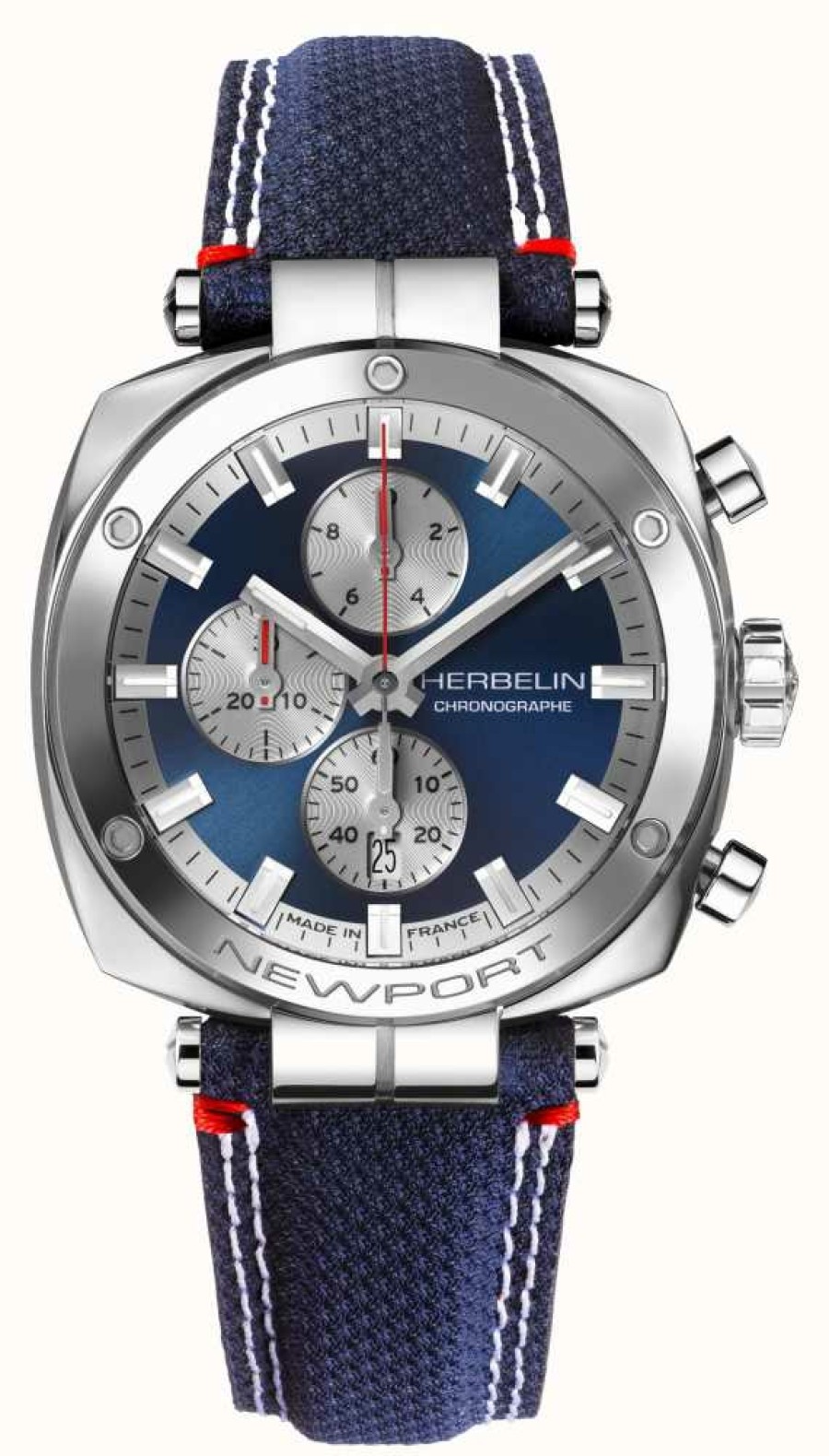 Men'S Herbelin | Herbelin Newport Heritage Chronograph (42Mm) Blue Dial / Blue Leather Strap