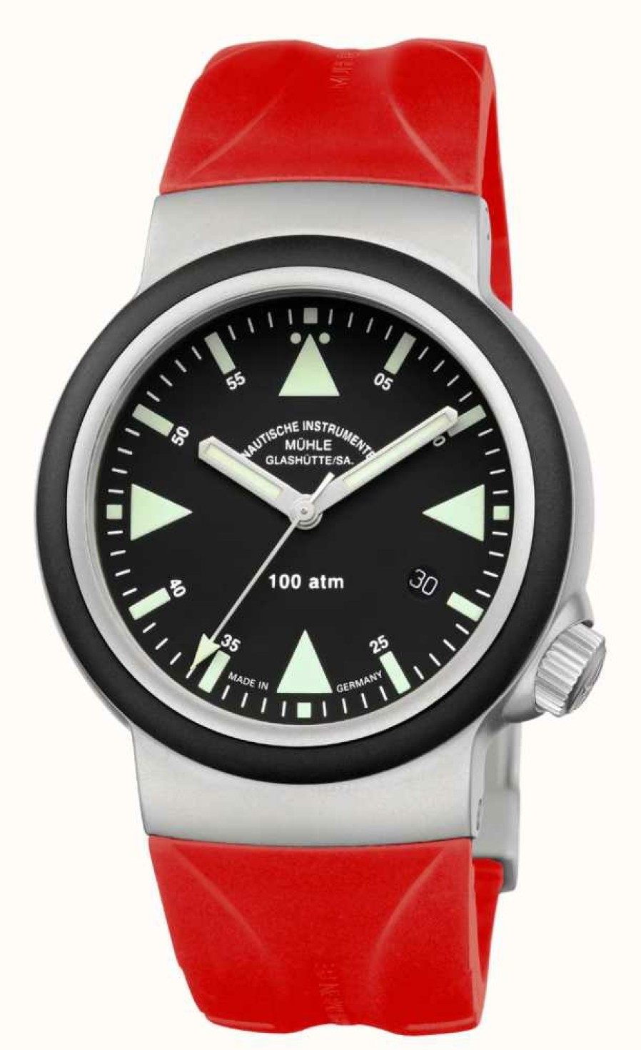 Men'S Muhle Glashutte | Muhle Glashutte S.A.R. Rescue-Timer Red Rubber Band Black Dial