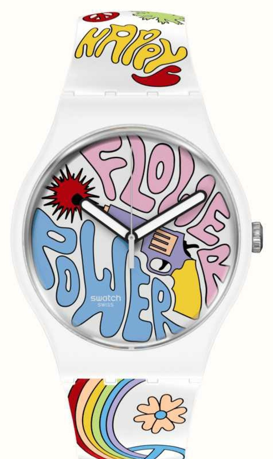 Men'S Swatch | Swatch Bioceramic Flower Power Power Of Peace Watch