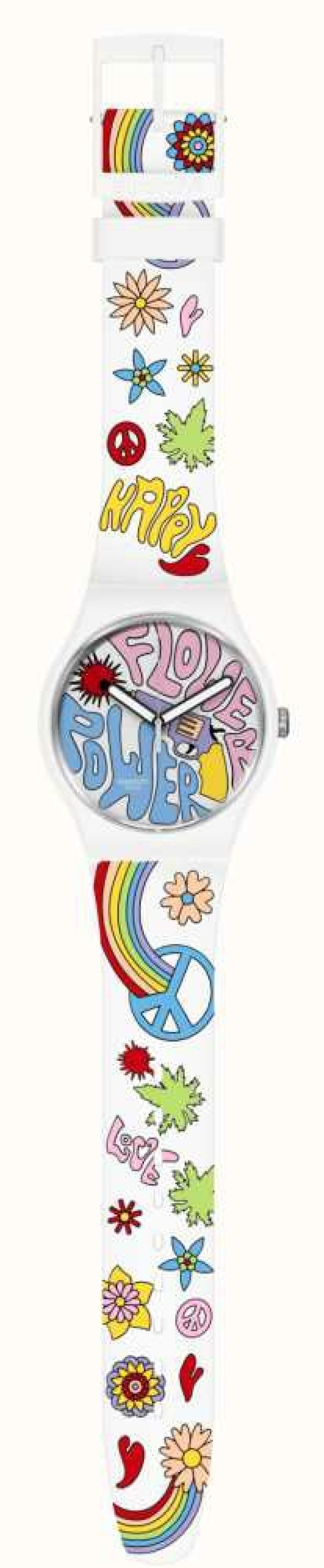 Men'S Swatch | Swatch Bioceramic Flower Power Power Of Peace Watch