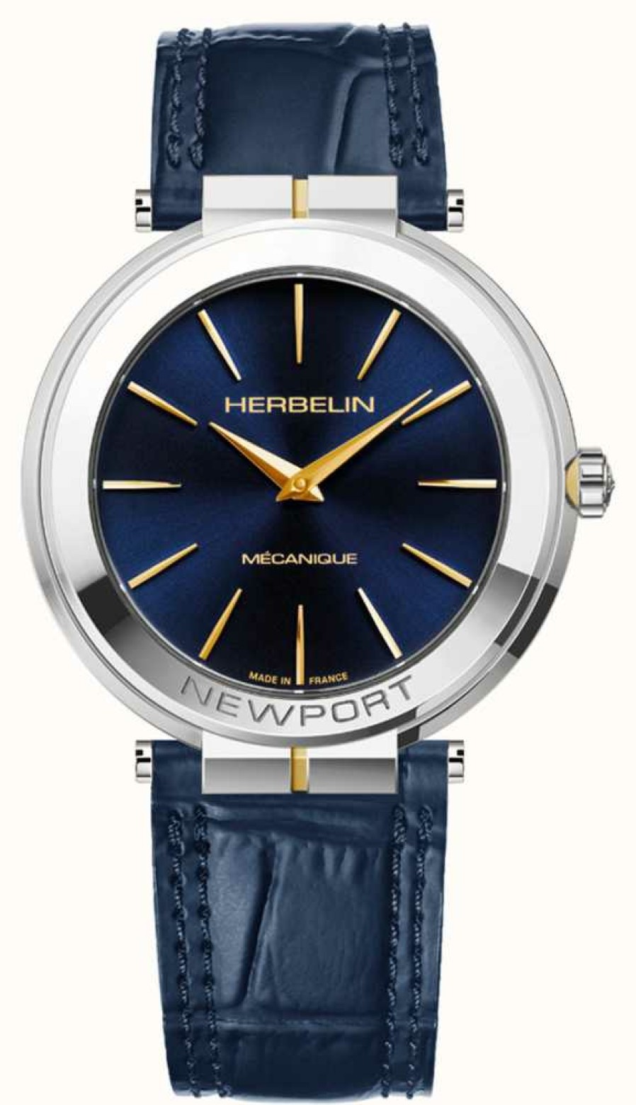 Men'S Herbelin | Herbelin Newport Slim Mechanical (42Mm) Blue Dial / Blue Leather