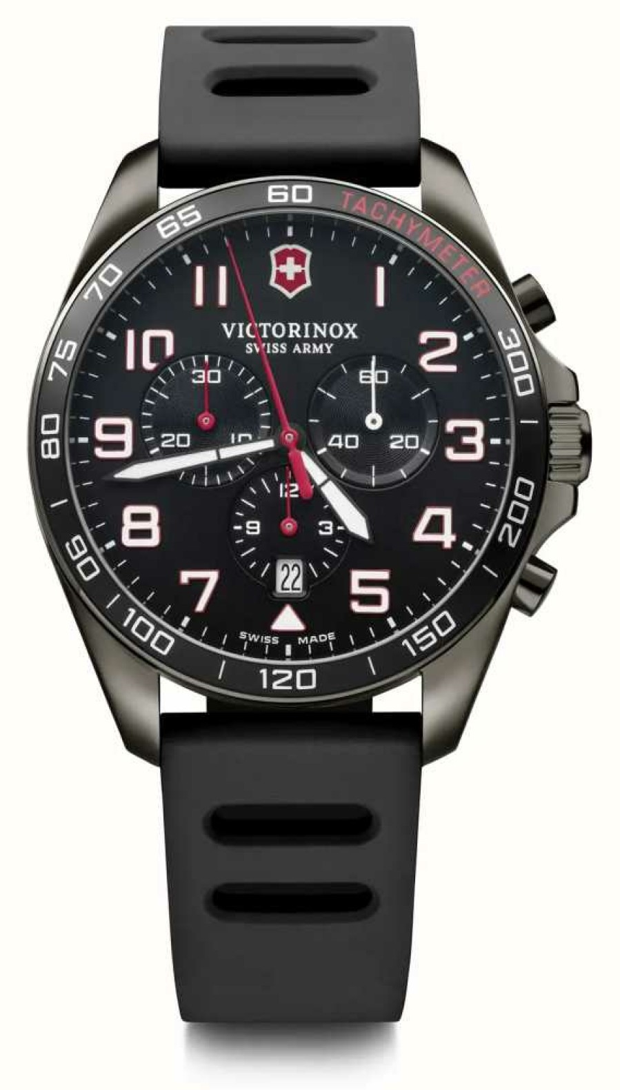 Men'S Victorinox | Victorinox Fieldforce Sport Chrono 42M Black Dial | Black Rubber Strap