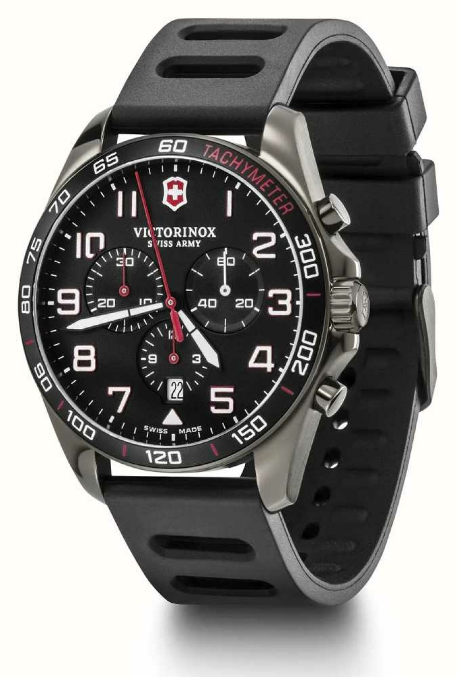 Men'S Victorinox | Victorinox Fieldforce Sport Chrono 42M Black Dial | Black Rubber Strap