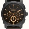 Men'S Fossil | Fossil Men'S Machine | Black Chronograph Dial | Brown Leather Strap