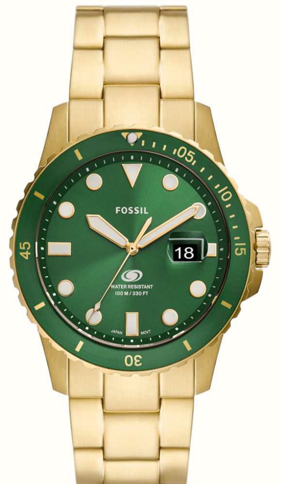 Men'S Fossil | Fossil Mens Gold Plated Bracelet Green Dial