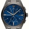 Men'S Emporio Armani | Emporio Armani Men'S | Blue Chronograph Dial | Gunmetal Stainless Steel Bracelet