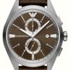 Men'S Emporio Armani | Emporio Armani Men'S Brown Dial Brown Leather Strap Watch