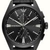 Men'S Emporio Armani | Emporio Armani Men'S | Black Chronograph Dial | Black Leather Strap