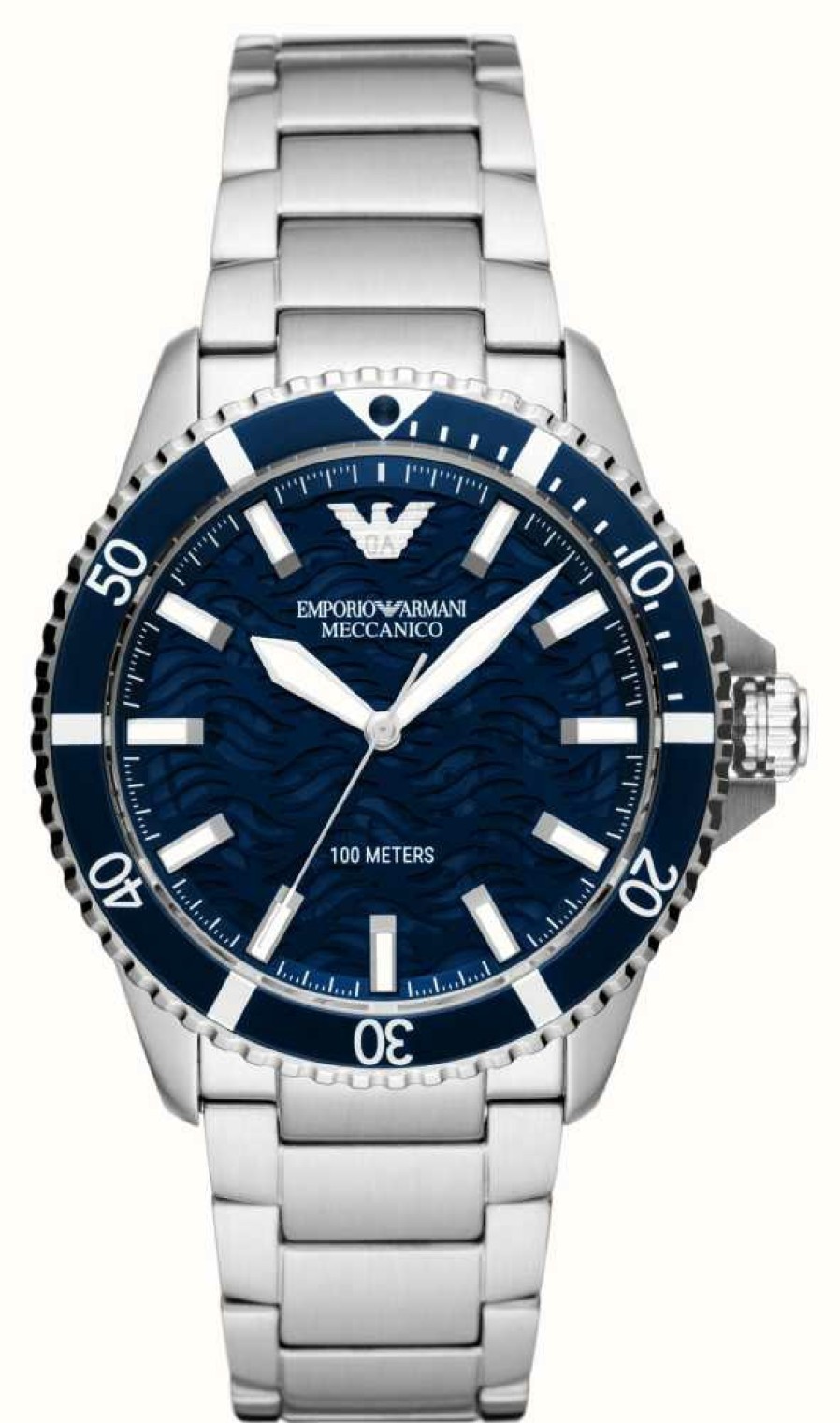 Men'S Emporio Armani | Emporio Armani Men'S Blue Dial Blue Rigged Bezel Watch