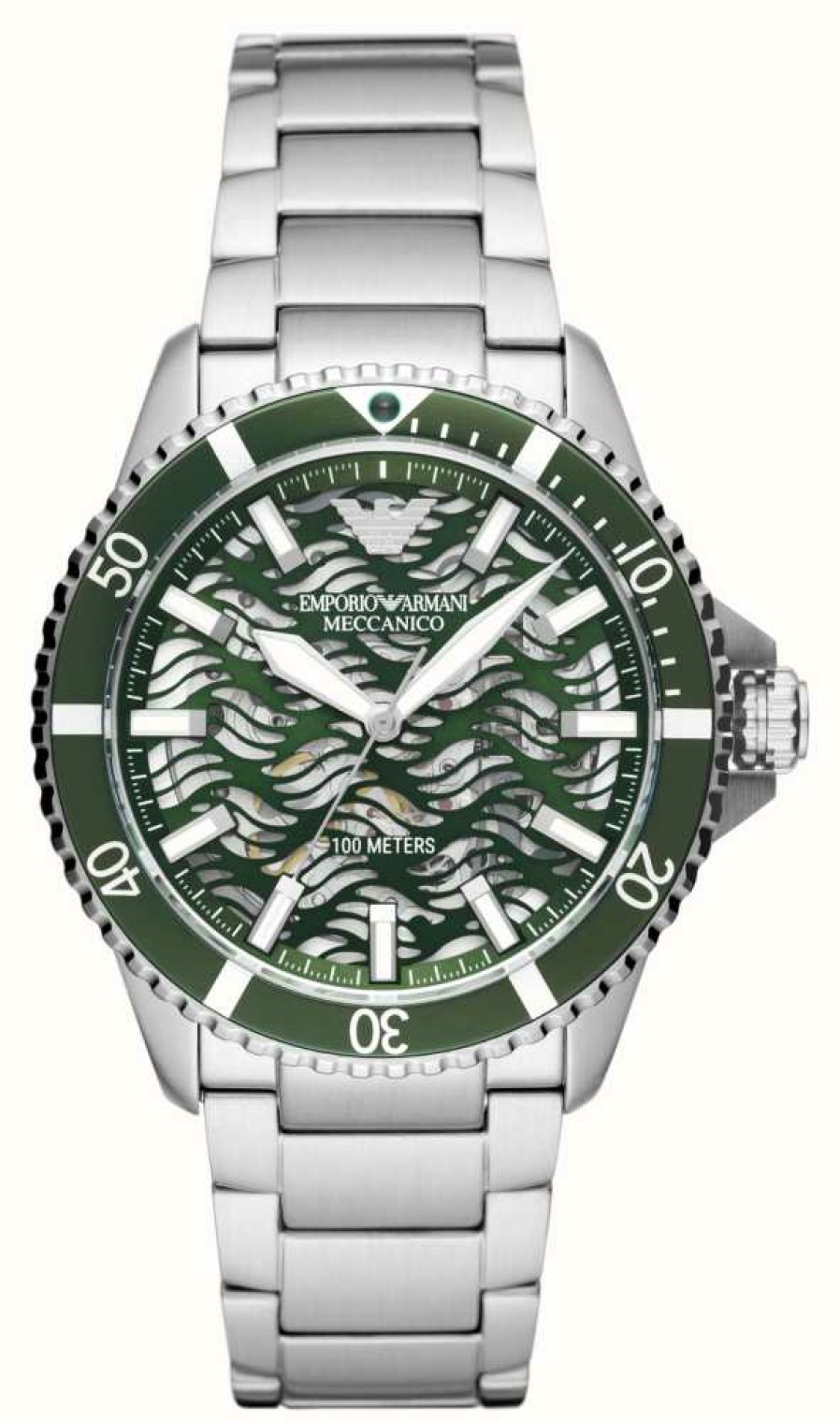 Men'S Emporio Armani | Emporio Armani Men'S Green Skeleton Dial Green Bezel Watch