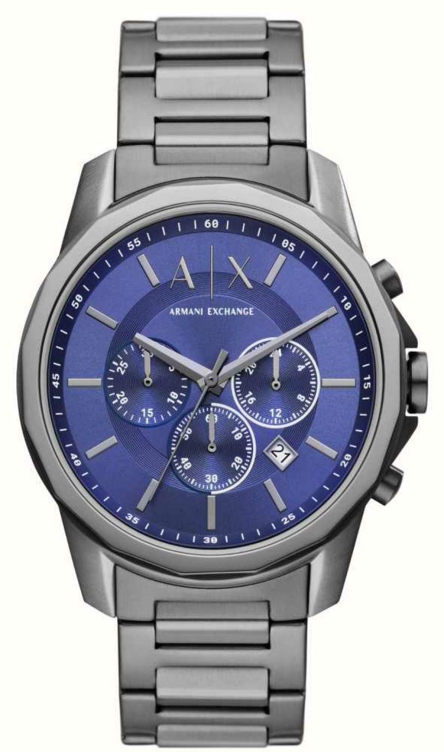 Men'S Armani Exchange | Armani Exchange Blue Dial Chronograph | Gunmetal Stainless Steel Bracelet