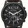 Men'S Armani Exchange | Armani Exchange Black Dial Chronograph | Brown Leather Strap