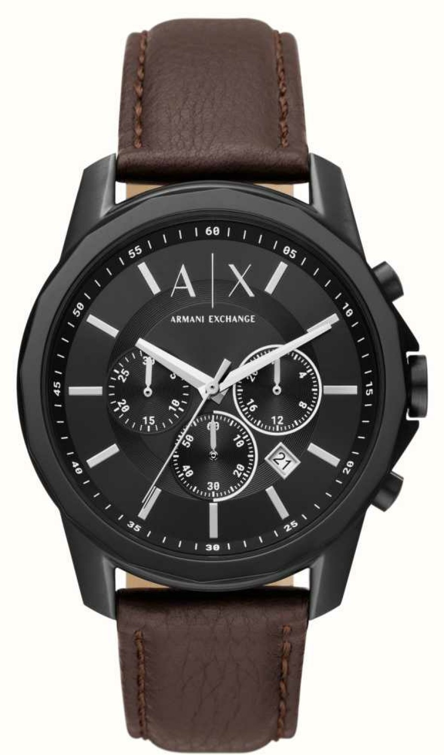 Men'S Armani Exchange | Armani Exchange Black Dial Chronograph | Brown Leather Strap