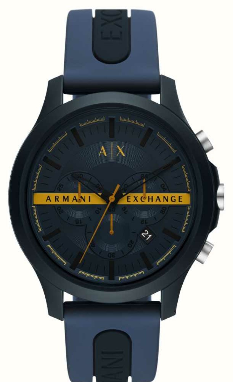 Men'S Armani Exchange | Armani Exchange Dark Blue Dial Chronograph | Blue Silicone Strap