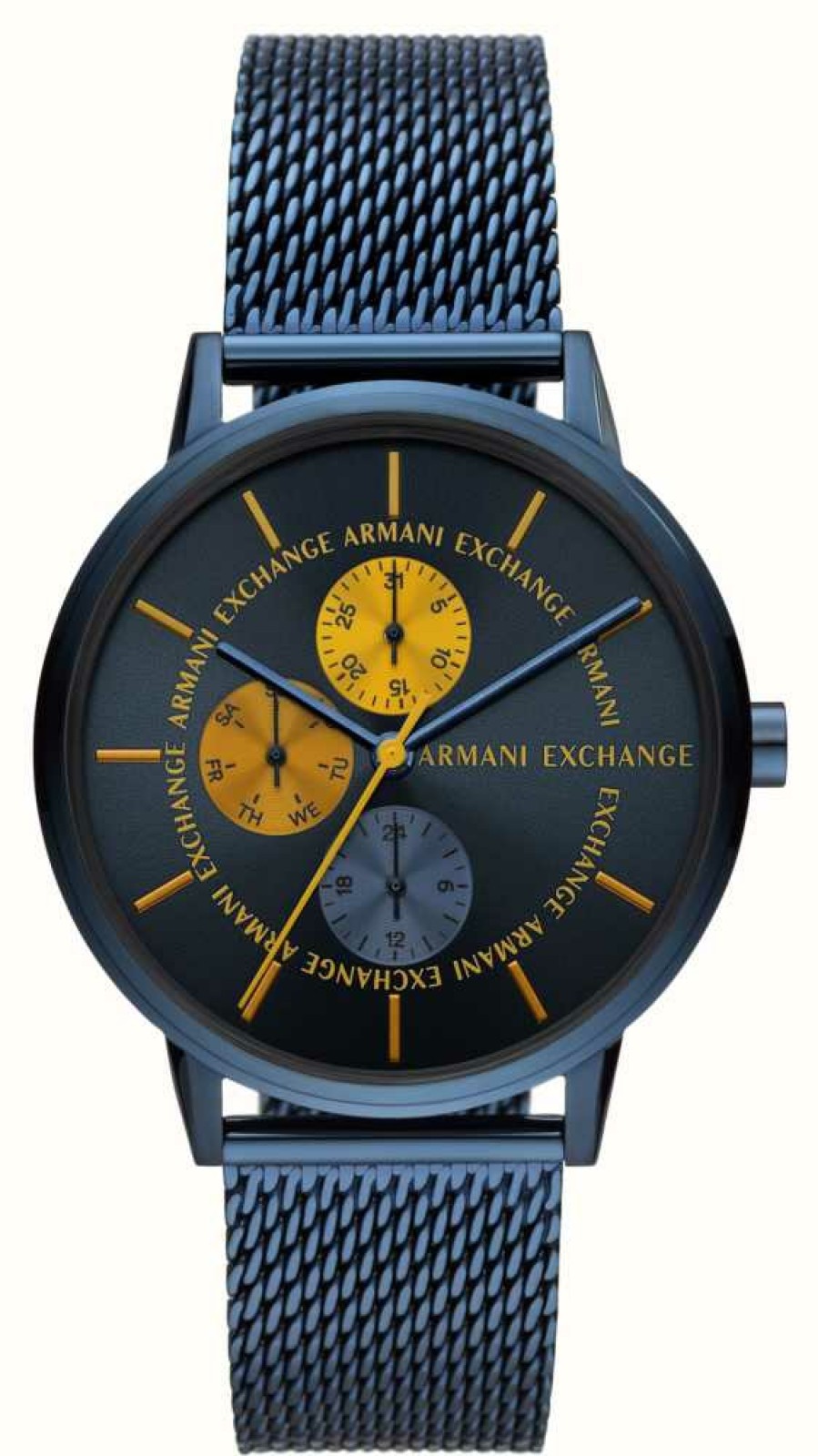 Men'S Armani Exchange | Armani Exchange Blue Day/Date Dial | Blue Stainless Steel Mesh