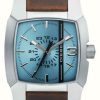 Men'S Diesel | Diesel Cliffhanger Aqua Blue Dial | Brown Leather Strap