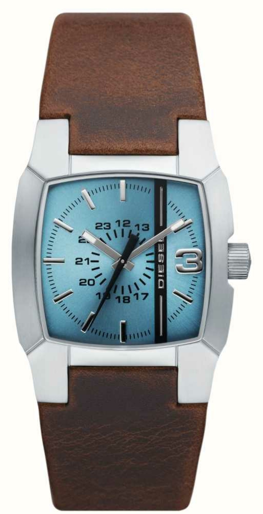 Men'S Diesel | Diesel Cliffhanger Aqua Blue Dial | Brown Leather Strap