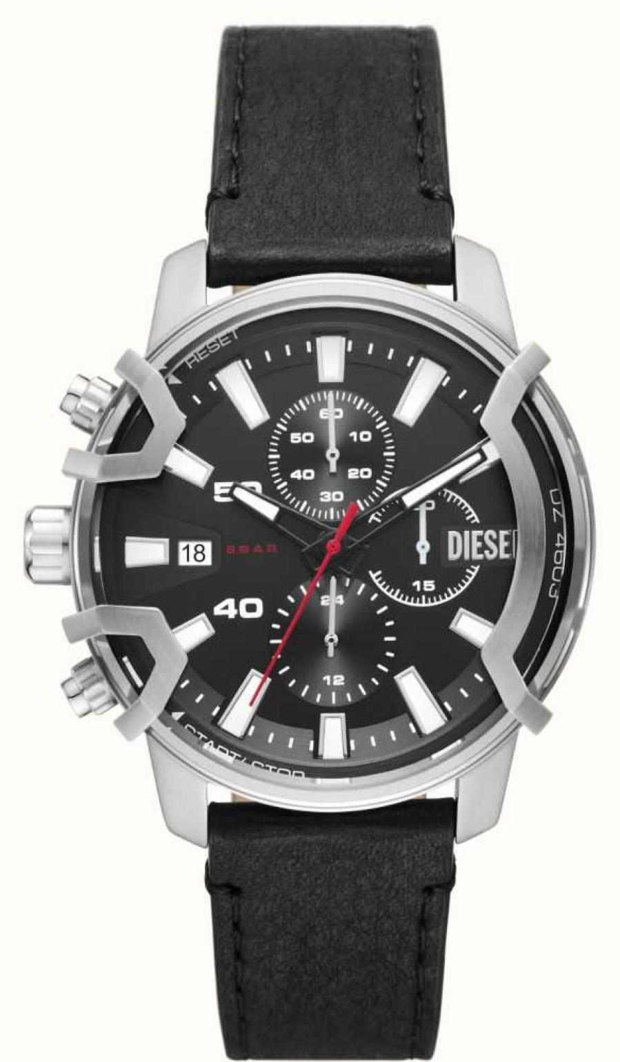 Men'S Diesel | Diesel Griffed Chronograph | Black Leather Strap