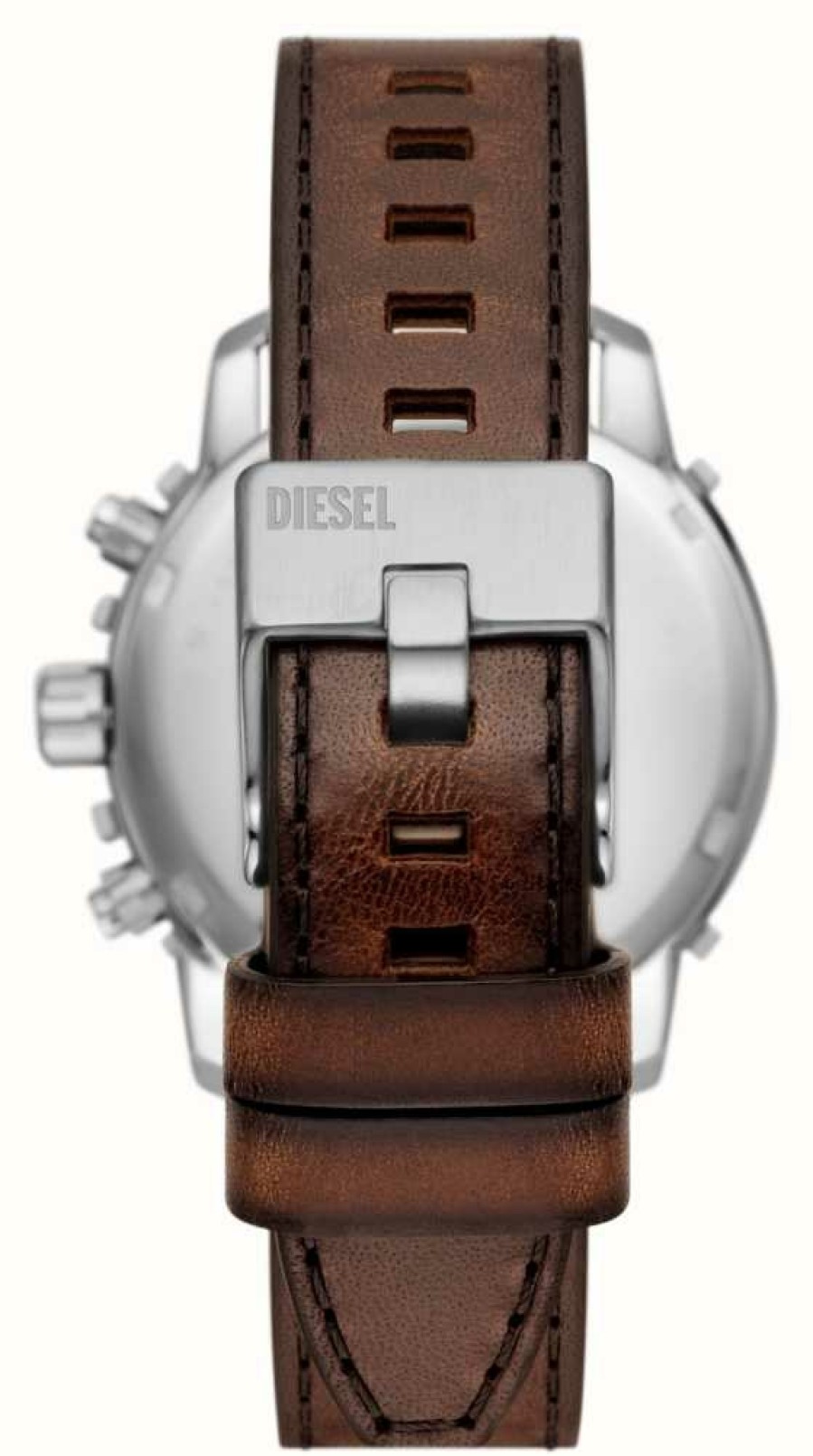 Men'S Diesel | Diesel Griffed Brown Leather Strap Blue Dial Watch