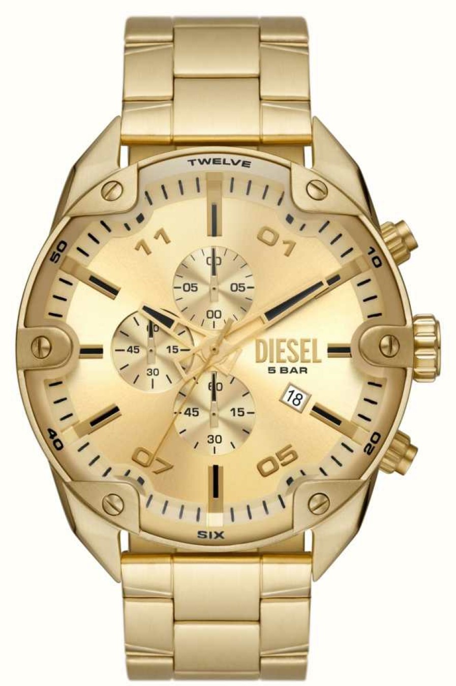 Men'S Diesel | Diesel Spiked Gold Dial | Gold Pvd Bracelet