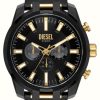 Men'S Diesel | Diesel Split Men'S Black Pvd Plated Case Leather Strap