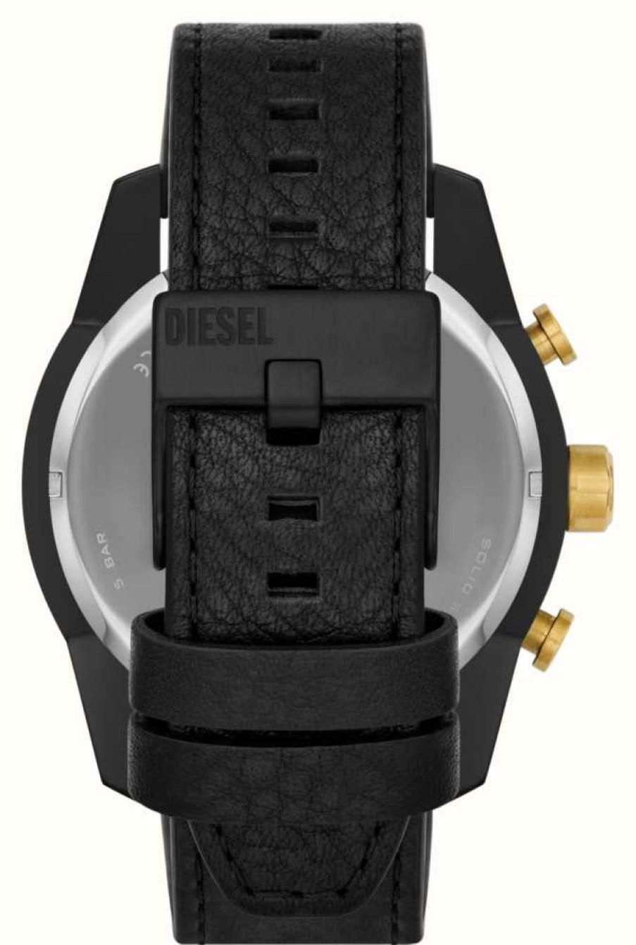 Men'S Diesel | Diesel Split Men'S Black Pvd Plated Case Leather Strap