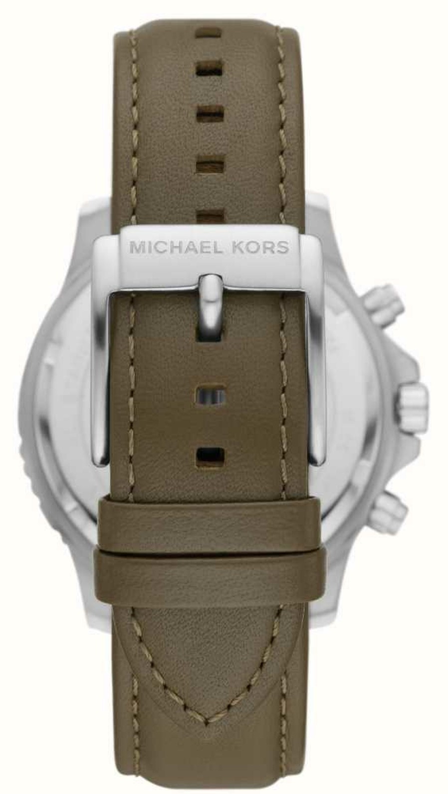 Men'S Michael Kors | Michael Kors Cortlandt Black Chronograph Dial Green Leather Strap