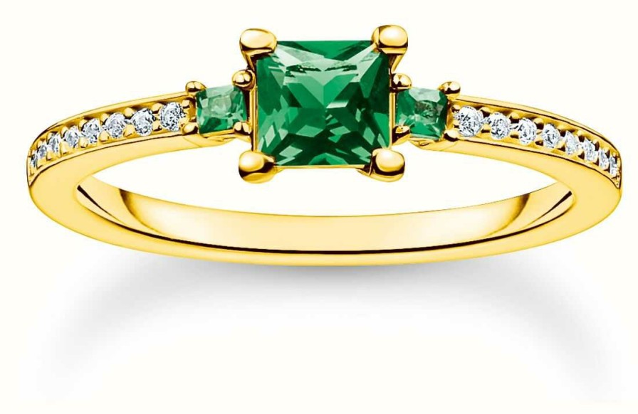 Jewelry Thomas Sabo Jewellery | Thomas Sabo Charming Emerald | Gold Plated | Green And White Gemstone Ring | Size 54