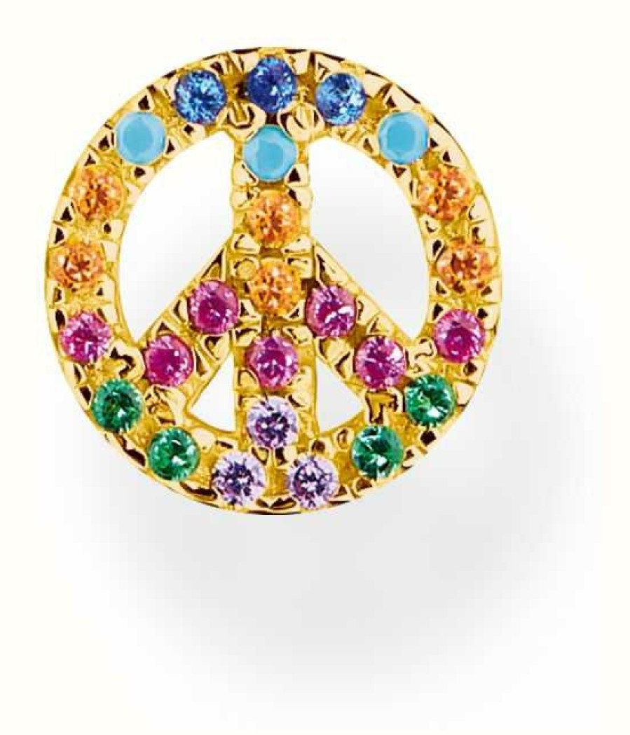 Jewelry Thomas Sabo Jewellery | Thomas Sabo Charming Peace | Single Stud | Rainbow Crystal Set Gold Plated Peace Sign