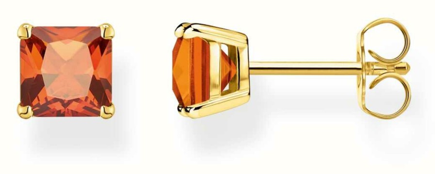 Jewelry Thomas Sabo Jewellery | Thomas Sabo Rainbow Heritage Gold Plated Stud Earrings Orange Gemstones