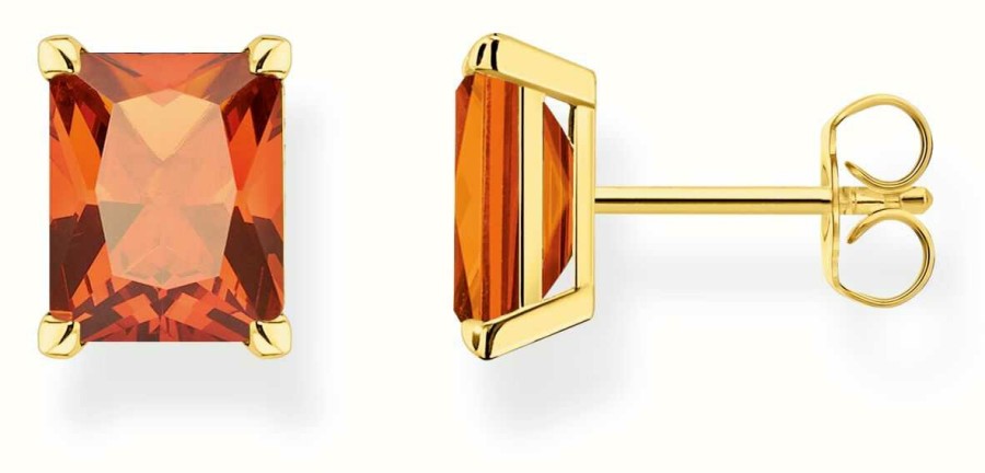 Jewelry Thomas Sabo Jewellery | Thomas Sabo Rainbow Heritage | Gold Plated Sterling Silver | Orange Gemstone | Stud Earrings