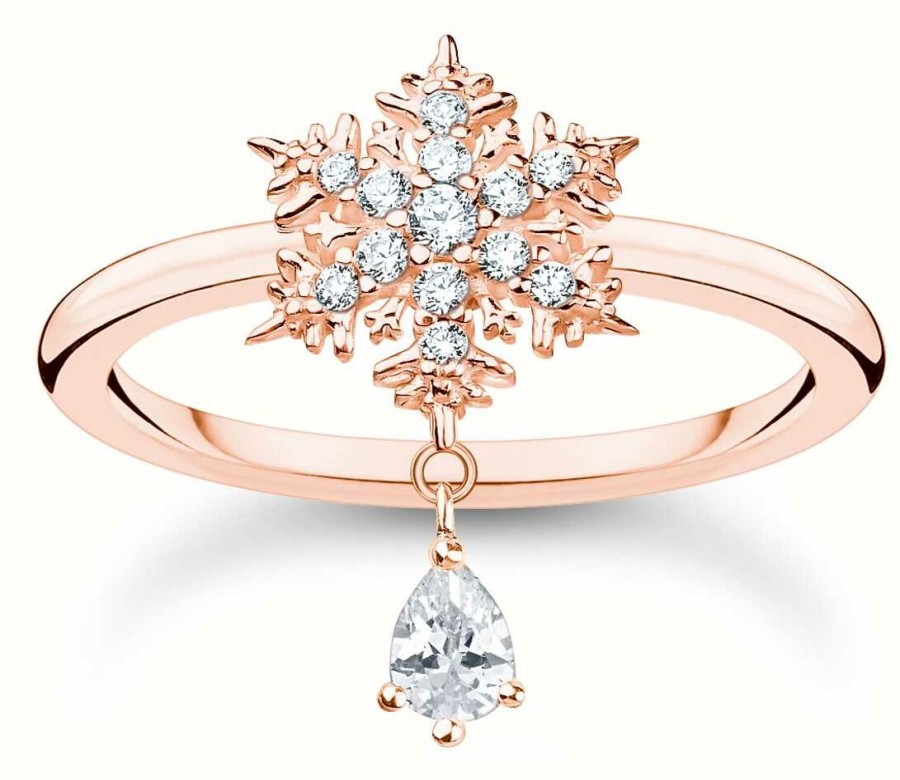 Jewelry Thomas Sabo Jewellery | Thomas Sabo Polar World Snowflake Drop Ring | Rose Gold Plated Eu 56| Crystal Set