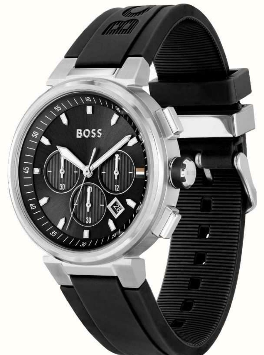 Men'S BOSS | Boss Men'S One | Black Chronograph Dial | Black Rubber Strap