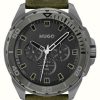 Men'S HUGO | Hugo Men'S #Fresh | Green Leather Strap | Black Dial