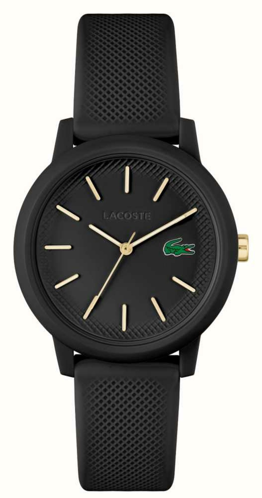 Men'S Lacoste | Lacoste 12:12 | Black Dial | Black Resin Strap Watch