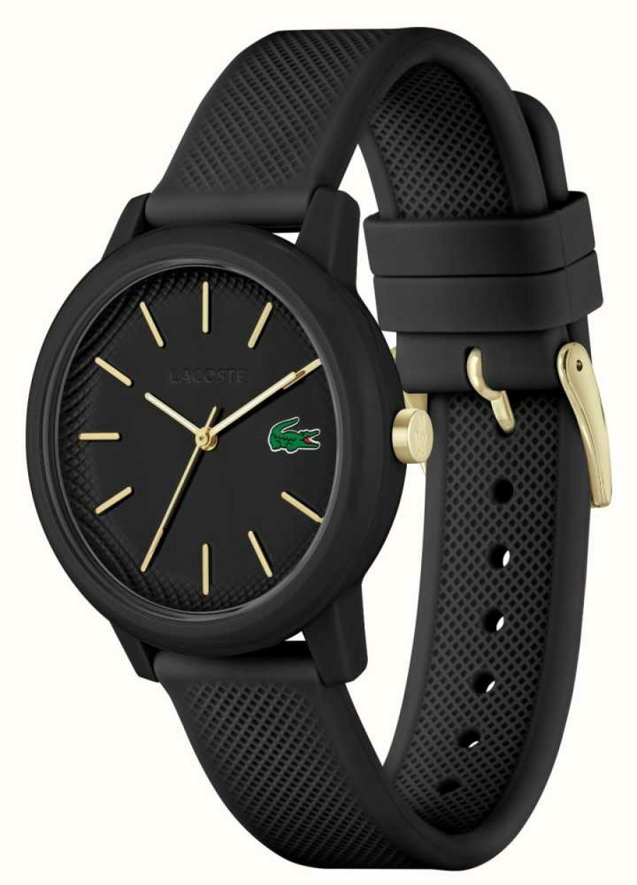 Men'S Lacoste | Lacoste 12:12 | Black Dial | Black Resin Strap Watch