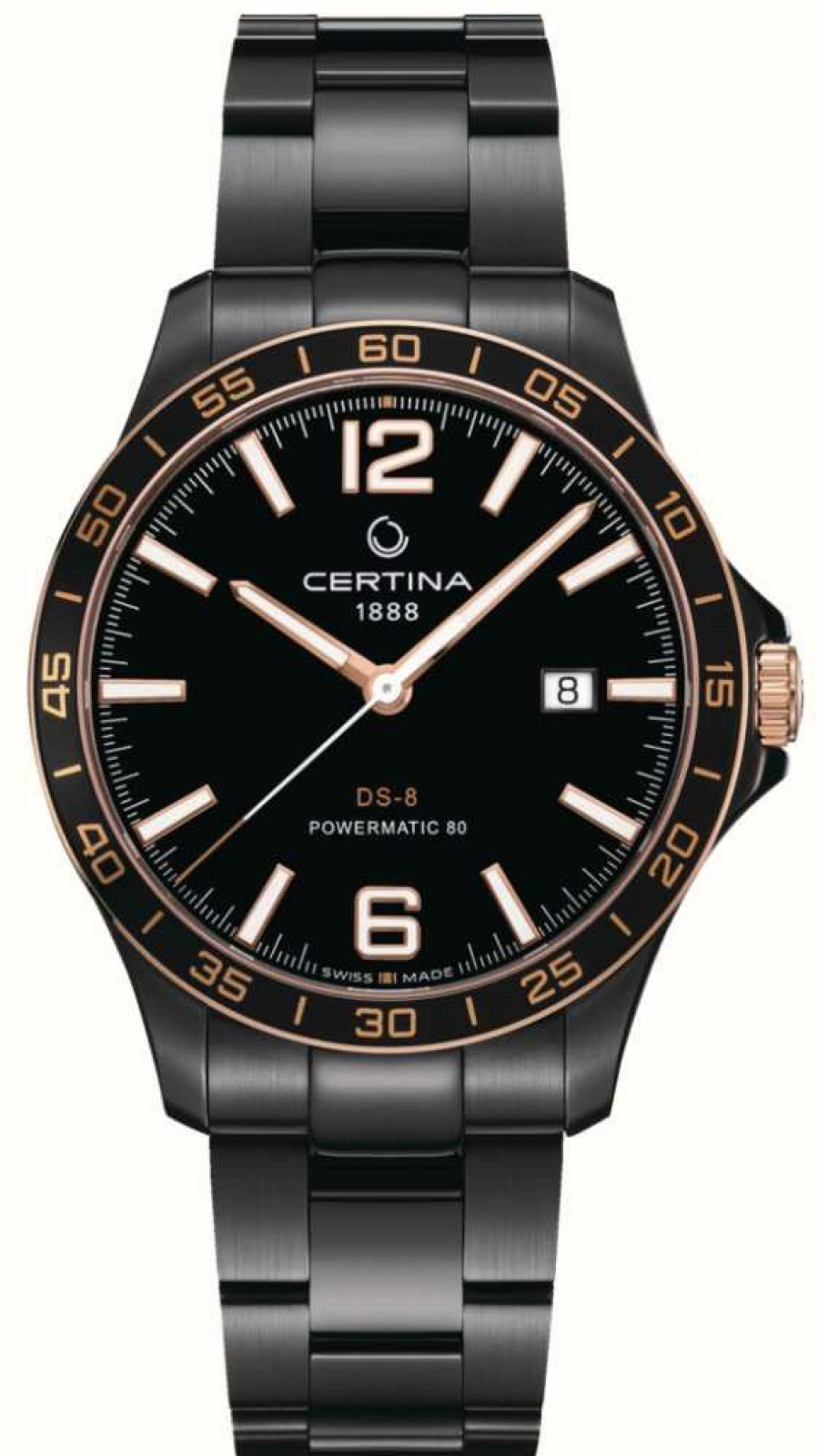 Men'S Certina | Certina Ds-8 Powermatic 80 Black Pvd Plated Date Watch